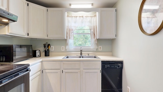 15 Cattail Ln, Monmouth, ME 04259 - kitchen featuring black appliances, extractor fan, white cabinetry, and light countertops