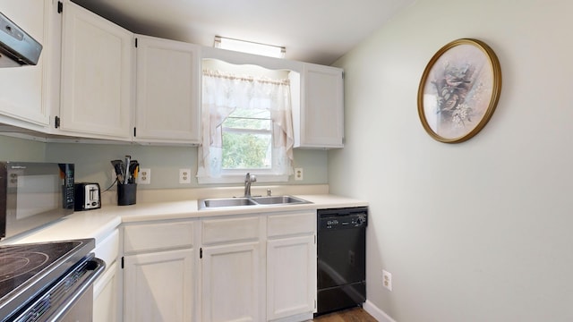 15 Cattail Ln, Monmouth, ME 04259 - kitchen with black appliances, range hood, and white cabinetry