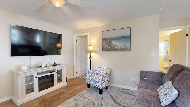 15 Cattail Ln, Monmouth, ME 04259 - living room with a ceiling fan and wood finished floors