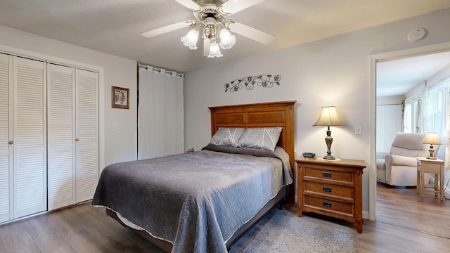 15 Cattail Ln, Monmouth, ME 04259 - bedroom with wood finished floors, a closet, and a ceiling fan