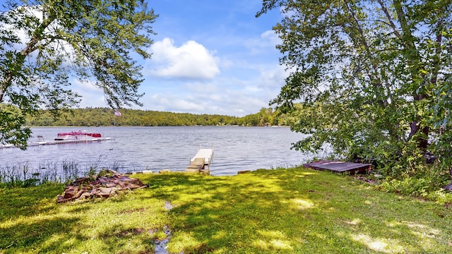 15 Cattail Ln, Monmouth, ME 04259 - water view with a boat dock and a forest