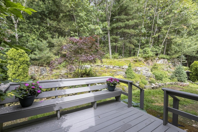 3 Cape Woods Dr Unit 3, Cape Elizabeth, ME 04107 - wooden terrace with a wooded view