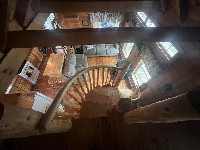 87 Perch Pt, Shapleigh, ME 04076 - staircase with lofted ceiling