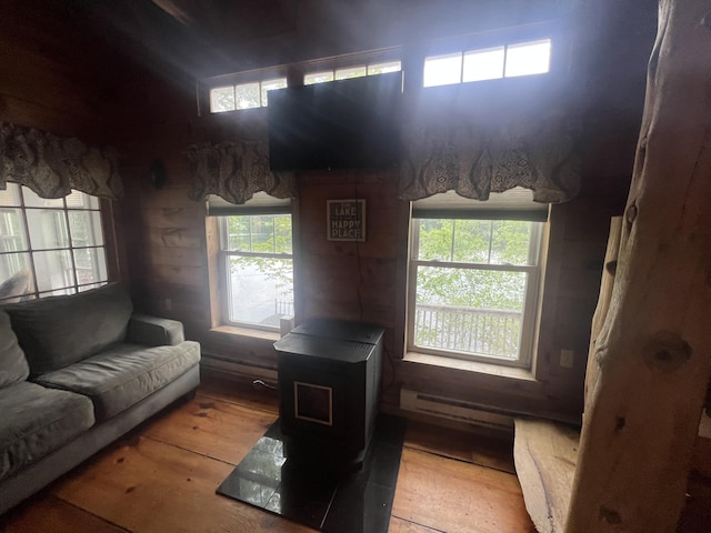 87 Perch Pt, Shapleigh, ME 04076 - living area with hardwood / wood-style floors and a wood stove