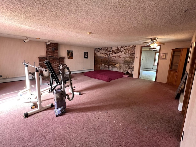 257 N Ave, Skowhegan, ME 04976 - exercise room featuring carpet floors, a ceiling fan, and a textured ceiling