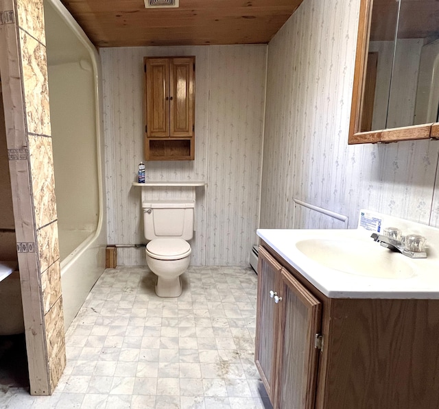 257 N Ave, Skowhegan, ME 04976 - bathroom featuring vanity, tile patterned floors, and wooden ceiling