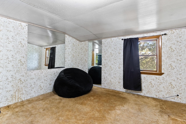 257 N Ave, Skowhegan, ME 04976 - sitting room with carpet floors, wallpapered walls, and plenty of natural light
