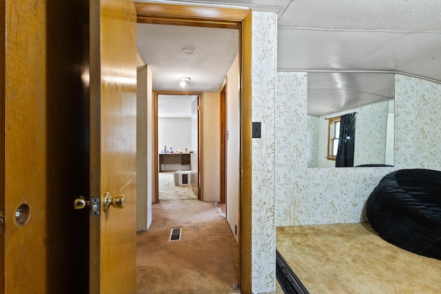 257 N Ave, Skowhegan, ME 04976 - corridor with carpet floors and wallpapered walls