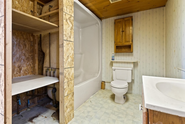 257 N Ave, Skowhegan, ME 04976 - full bathroom with vanity, wood ceiling, tile patterned floors, and tub / shower combination