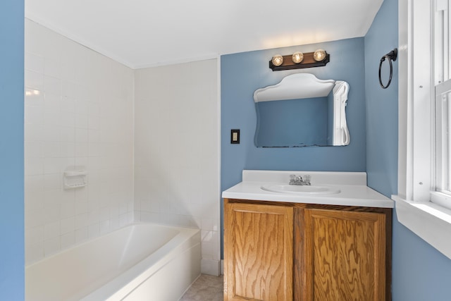 1548 Main St, Readfield, ME 04355 - bathroom featuring vanity,  shower combination, and tile patterned flooring