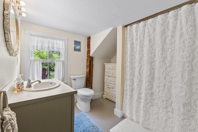 1548 Main St, Readfield, ME 04355 - bathroom featuring vanity, finished concrete flooring, and a shower with curtain