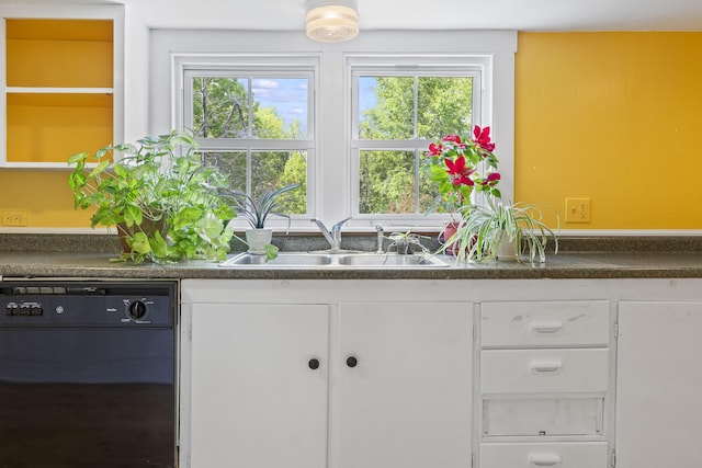 1548 Main St, Readfield, ME 04355 - kitchen featuring dishwasher, white cabinets, plenty of natural light, and dark countertops
