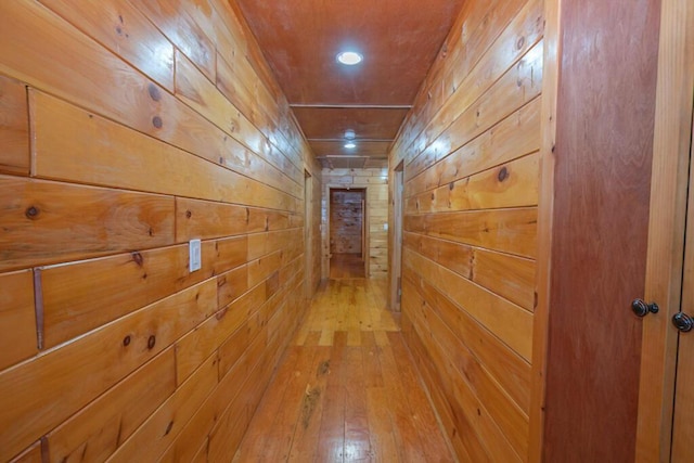 44 Donigan Rd, Moscow, ME 04920 - corridor featuring wooden walls, light wood-style flooring, and recessed lighting