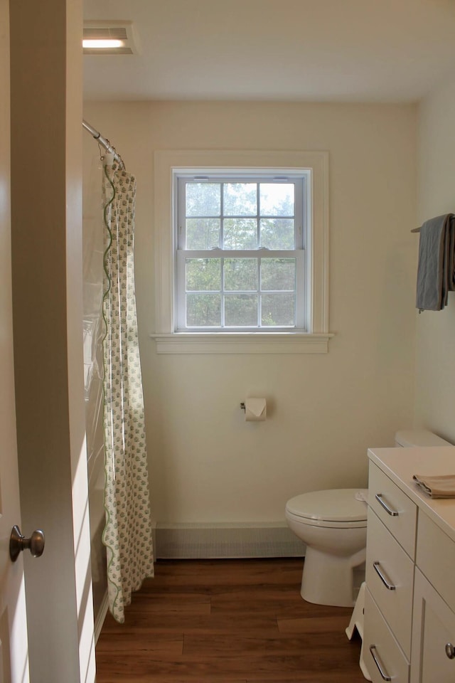 82 Tree Farm Rd, Brunswick, ME 04011 - full bathroom with vanity, wood finished floors, and a shower with shower curtain