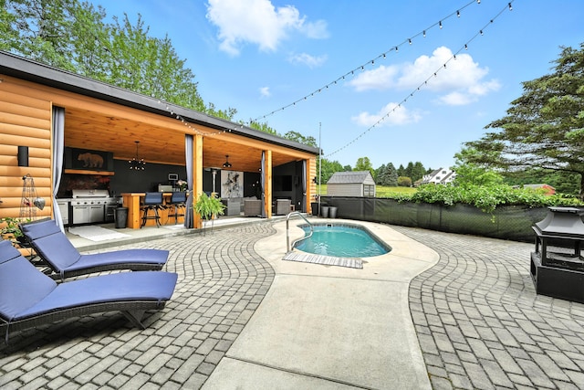 1277 Naples Rd, Harrison, ME 04040 - view of swimming pool with a patio area, a fenced backyard, and a grill