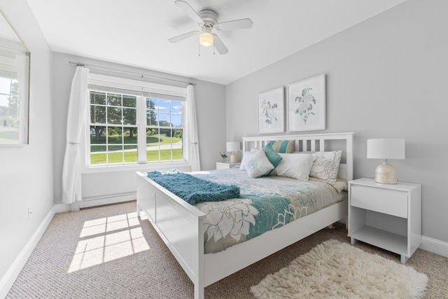 96 Frost Hill Ave, Lisbon, ME 04252 - bedroom featuring baseboard heating, light carpet, and a ceiling fan