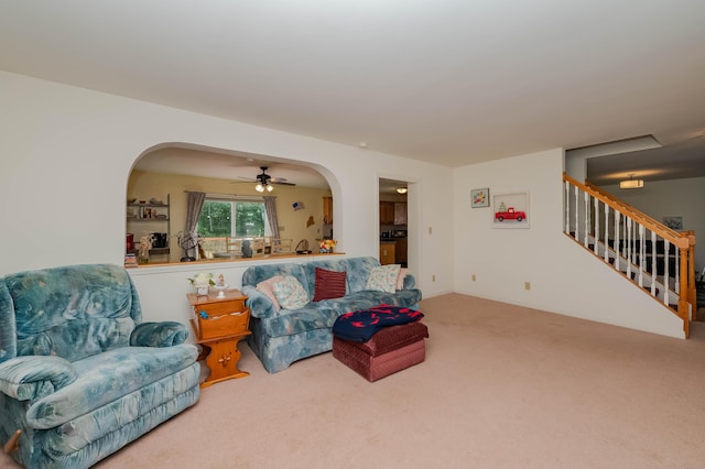 119 Somersworth Rd, North Berwick, ME 03906 - carpeted living area featuring arched walkways and stairway