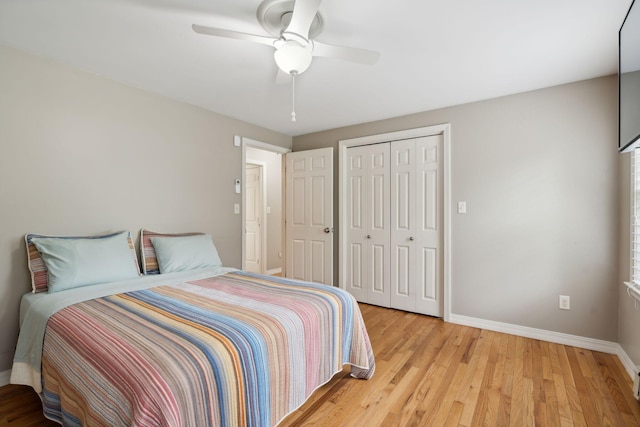 11 Concord Pl Unit 21, Auburn, ME 04210 - bedroom with light wood finished floors, a closet, and a ceiling fan