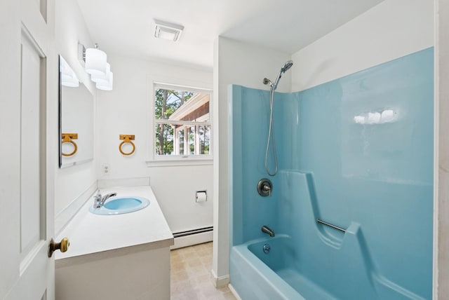 3 Tidewater Cv, Falmouth, ME 04105 - bathroom with vanity, shower / bath combination, and a baseboard radiator