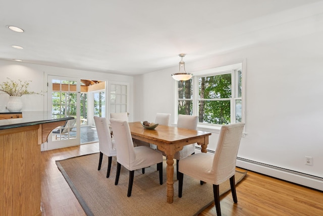 3 Tidewater Cv, Falmouth, ME 04105 - dining room featuring light wood-style floors, plenty of natural light, recessed lighting, baseboard heating, and a baseboard heating unit