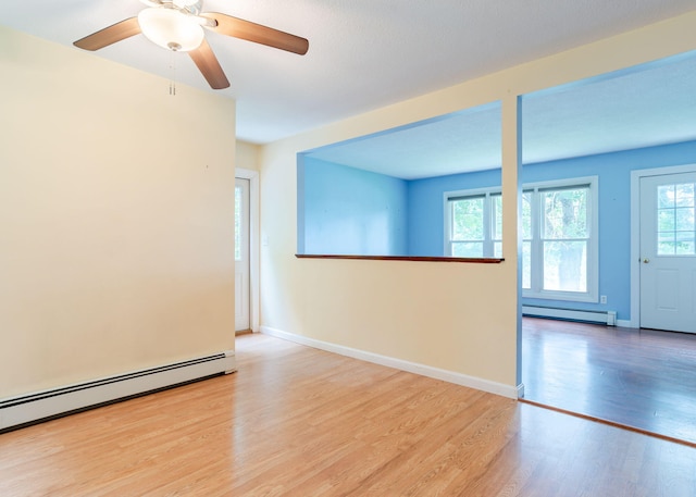 919 College St, Lewiston, ME 04240 - unfurnished room with a baseboard heating unit, wood finished floors, and a ceiling fan