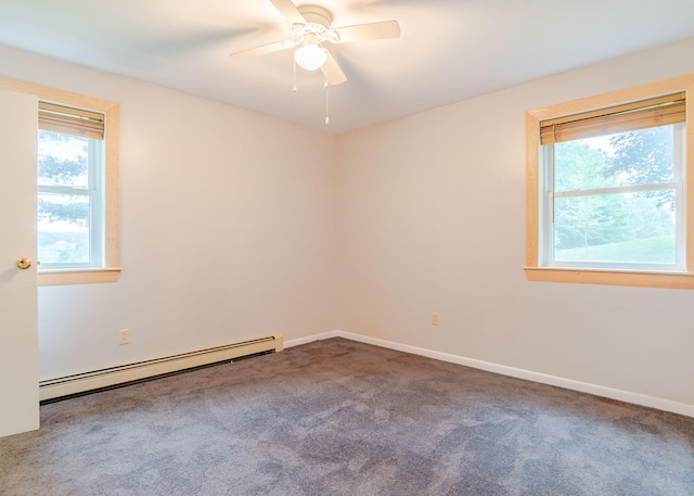 919 College St, Lewiston, ME 04240 - unfurnished room featuring baseboard heating, plenty of natural light, carpet floors, and a ceiling fan