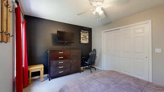 31 Pond Ridge Dr, Lewiston, ME 04240 - bedroom featuring carpet floors, a ceiling fan, and a closet