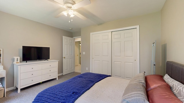 31 Pond Ridge Dr, Lewiston, ME 04240 - bedroom featuring light carpet, a closet, and a ceiling fan