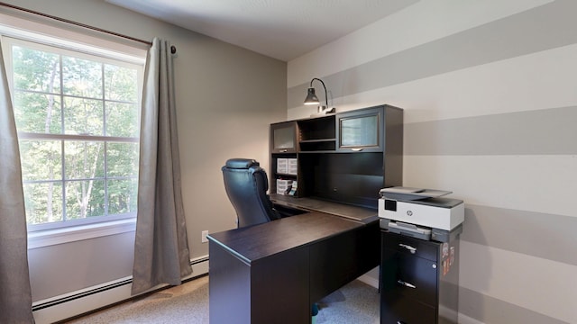 31 Pond Ridge Dr, Lewiston, ME 04240 - home office with a baseboard heating unit, plenty of natural light, and light colored carpet