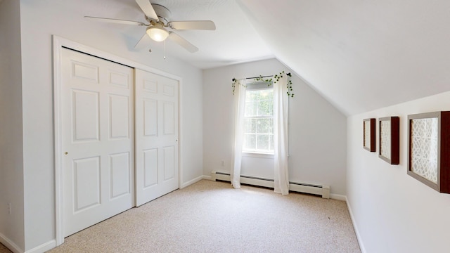 31 Pond Ridge Dr, Lewiston, ME 04240 - additional living space featuring vaulted ceiling, light carpet, ceiling fan, and baseboard heating