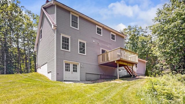 31 Pond Ridge Dr, Lewiston, ME 04240 - rear view of property with a yard, a wooden deck, and stairs