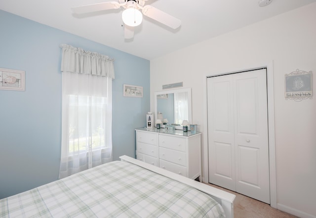 454 Post Rd Unit 464, Wells, ME 04090 - bedroom featuring light carpet, a closet, and a ceiling fan