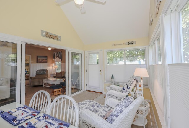454 Post Rd Unit 464, Wells, ME 04090 - sunroom / solarium with high vaulted ceiling and a ceiling fan