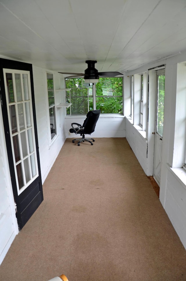 10 Stevens St, Norway, ME 04268 - sunroom / solarium with carpet floors and a ceiling fan