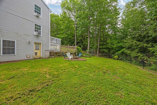 19 Fox Run Rd, Gray, ME 04039 - fenced backyard featuring an outdoor fire pit
