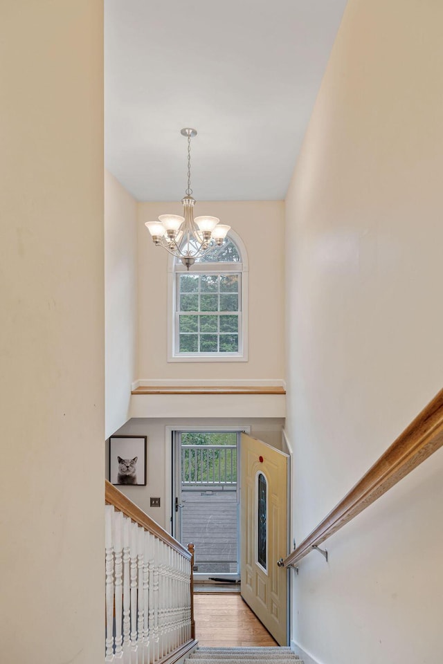 19 Fox Run Rd, Gray, ME 04039 - foyer with a chandelier, wood finished floors, and a towering ceiling