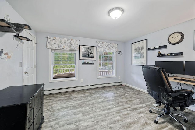 19 Fox Run Rd, Gray, ME 04039 - office area featuring a baseboard heating unit and light wood-type flooring