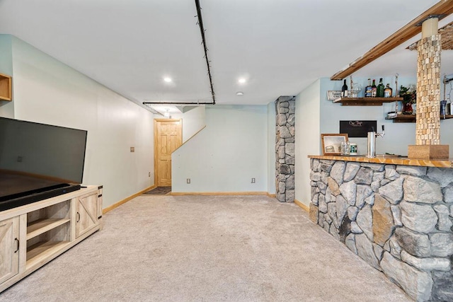 19 Fox Run Rd, Gray, ME 04039 - unfurnished living room featuring light colored carpet, recessed lighting, and bar