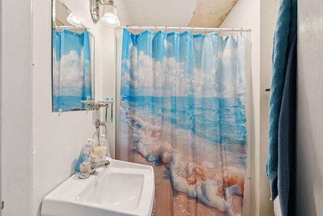 93 Chapel St, South Portland, ME 04106 - bathroom featuring a sink and a shower with shower curtain