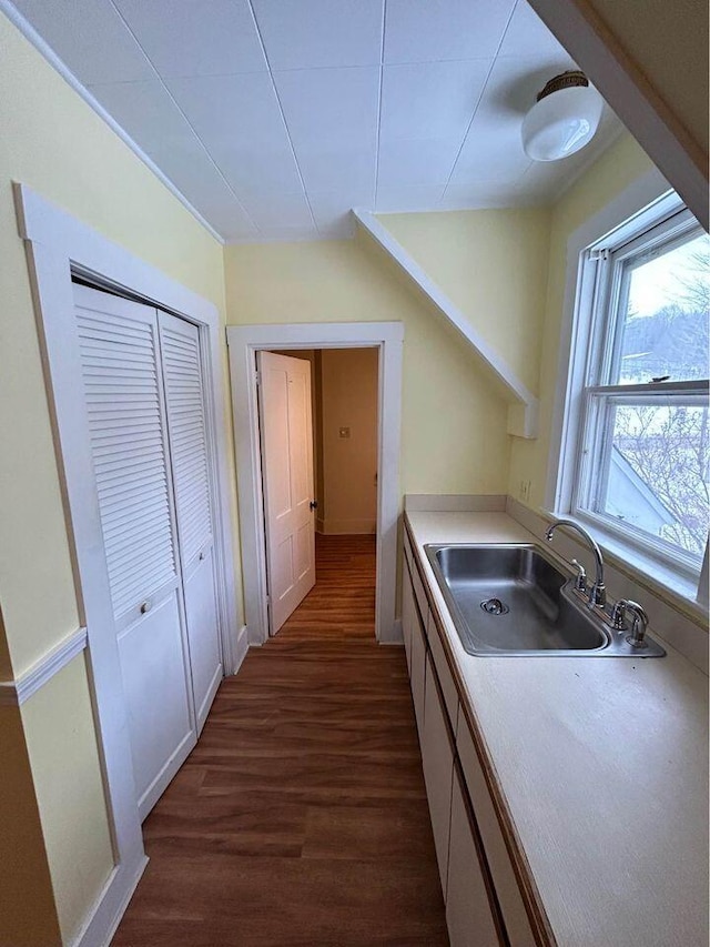 323 Pine St, Dover-Foxcroft, ME 04426 - kitchen featuring dark wood-style flooring and light countertops