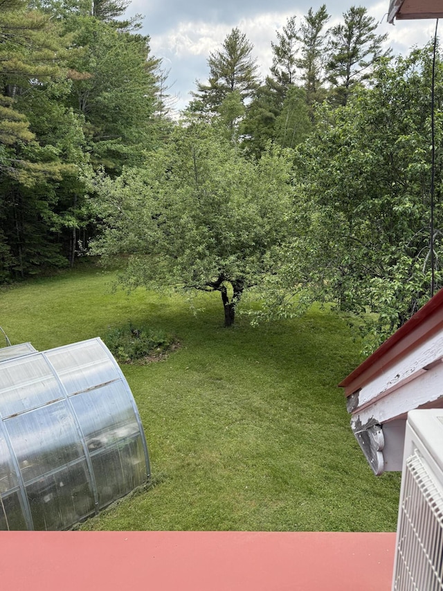 333 Mohawk Rd, Enfield, ME 04493 - view of grassy yard with a greenhouse and an outbuilding