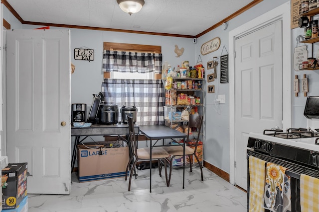 120 Holland St, Lewiston, ME 04240 - dining space featuring ornamental molding and marble look tile flooring