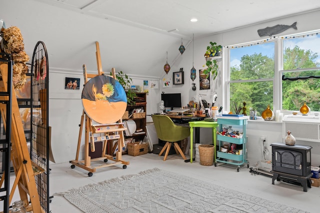 6 Ocean View Dr, Biddeford, ME 04005 - home office featuring vaulted ceiling and concrete floors