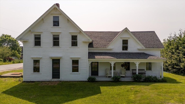 3 Salt Pond Rd, Friendship, ME 04547 - view of front of property with a porch, roof with shingles, a front lawn, and a chimney
