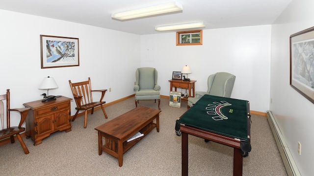 105 Highland Pines Rd, Bridgton, ME 04009 - playroom featuring a baseboard heating unit, light colored carpet, and electric panel