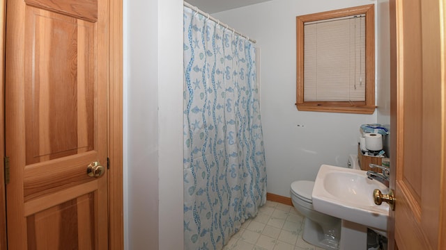 105 Highland Pines Rd, Bridgton, ME 04009 - bathroom with a shower with curtain and tile patterned floors