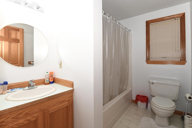 105 Highland Pines Rd, Bridgton, ME 04009 - full bathroom featuring vanity, shower / bathtub combination with curtain, and tile patterned floors