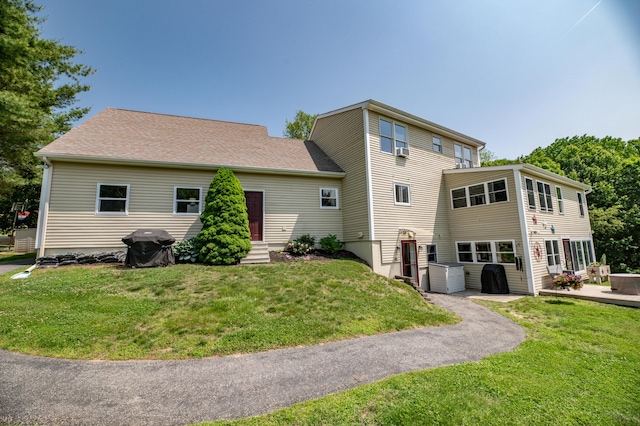 3 Pondview Dr, Lewiston, ME 04240 - back of house featuring entry steps, a yard, and a shingled roof