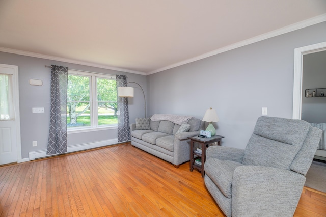 3 Pondview Dr, Lewiston, ME 04240 - living area featuring light wood-type flooring, a baseboard radiator, and crown molding
