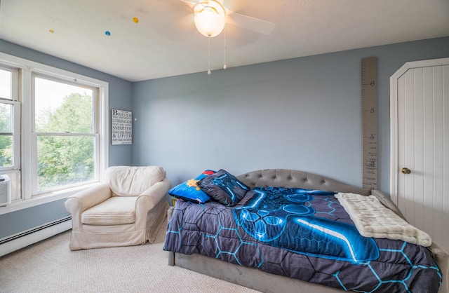 3 Pondview Dr, Lewiston, ME 04240 - carpeted bedroom featuring baseboard heating and a ceiling fan